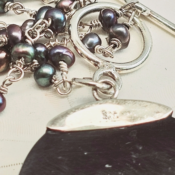 925 Silver Abalone and Pearl Station Necklace - Picture 15 of 15